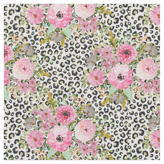 Tissu Design Empreinte de léopard et floral élégant (Fermer)