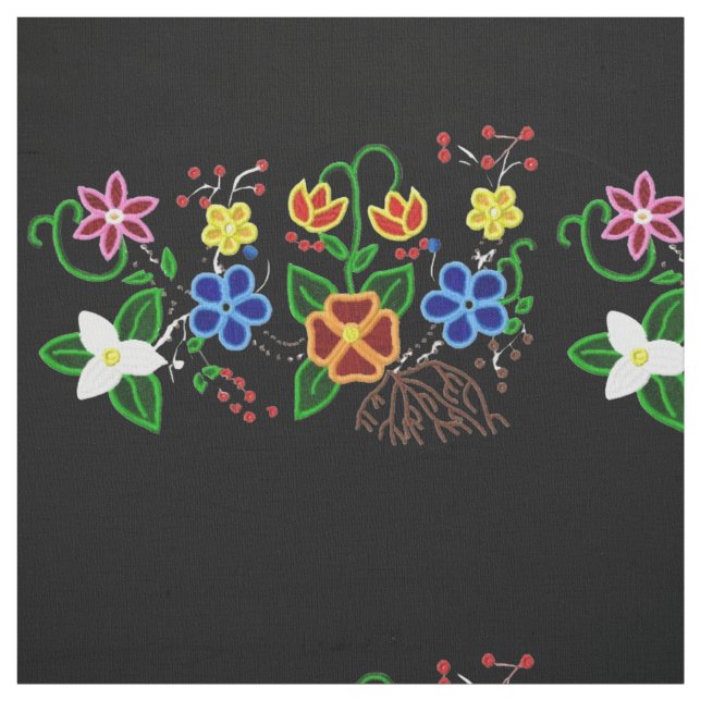 Tissu Design floral ojibwe avec Arrière - plan noir (Échantillon)