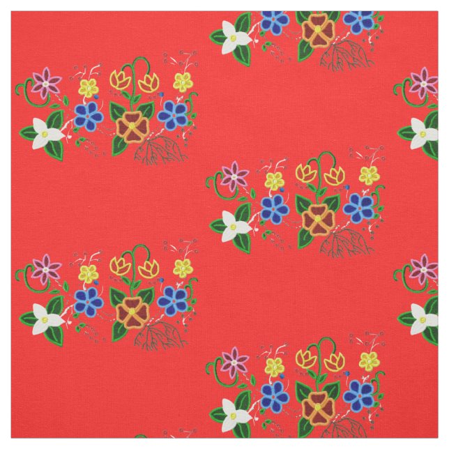 Tissu Design floral ojibwe avec Arrière - plan rouge (Échantillon)
