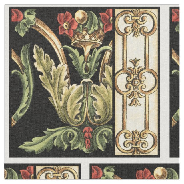 Tissu Design floral ornemental aux frontières noires (Fermer)