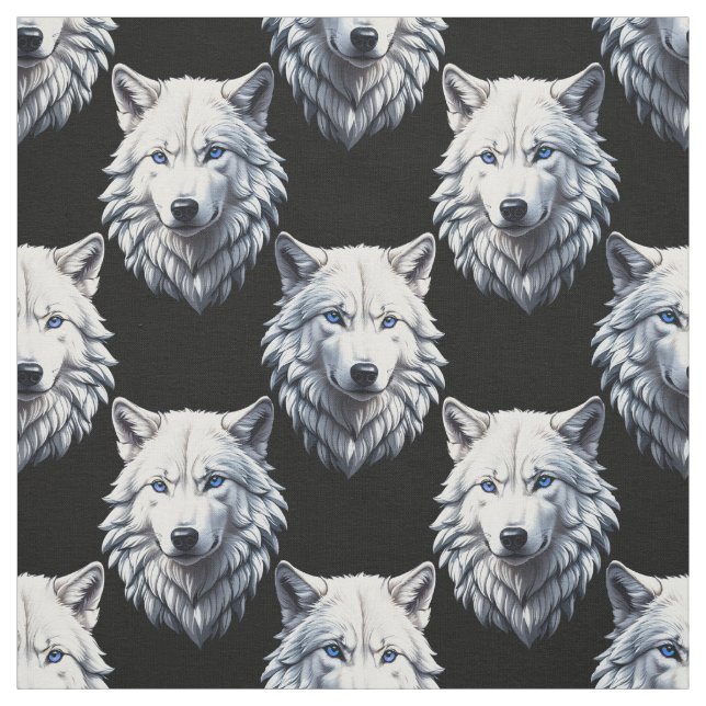 Tissu Design Motif de tête de loup blanc (Échantillon)