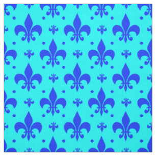 Tissu Design Motif Fleur de lis bleu