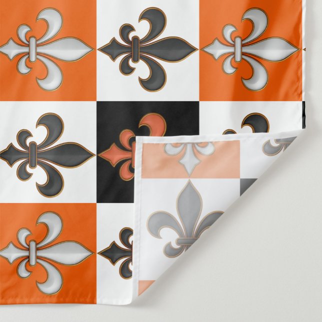 Tissu Design Orange Noir Blanc À damiers Fleur de lis (Créateur téléchargé)
