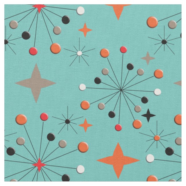 Tissu Design rétro étoilé atomique des années 1950 (Fermer)