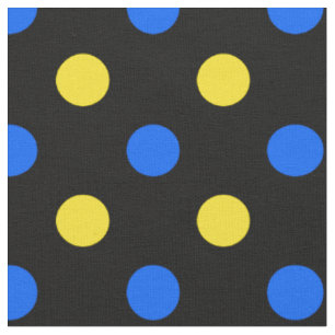 Tissu Dessin à points noirs bleus jaunes