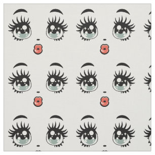 Tissu dessin animé mignon fille poupée kissy face art