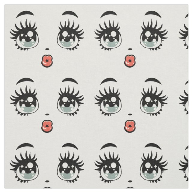 Tissu dessin animé mignon fille poupée kissy face art (Échantillon)