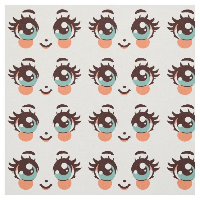 Tissu dessin animé mignon poupée visage illustrations (Échantillon)