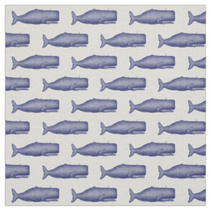 Tissu Dessin de baleine vintage du XIXe siècle en bleu