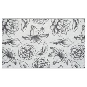 Tissu Dessin De Fleurs Vintages Blanches Et Grises