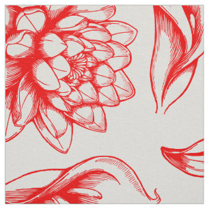 Tissu Dessin De Fleurs Vintages Blanches Et Rouges