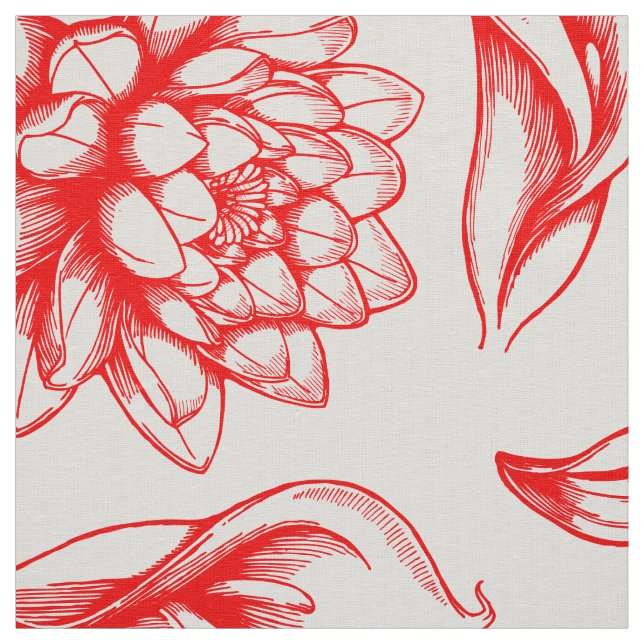 Tissu Dessin De Fleurs Vintages Blanches Et Rouges (Échantillon)