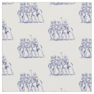 Tissu Dessin de match de polo stylisé vintage #1 Bleu