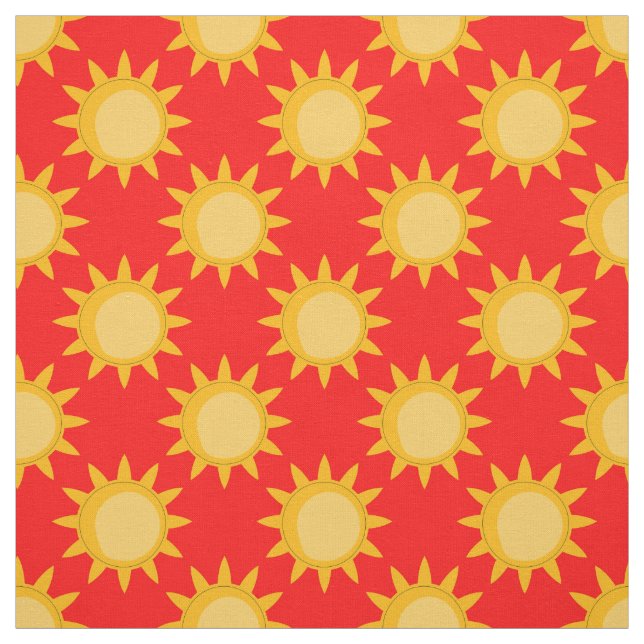 Tissu Dessin de motif de soleil sur fond rouge (Échantillon)