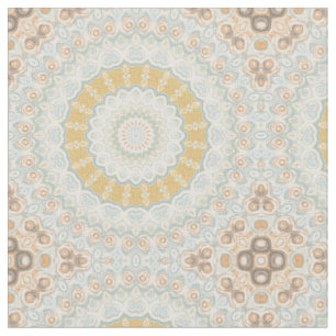 Tissu Dessin de motif mandala bleu et beige doré