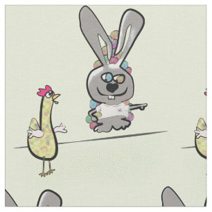 Tissu Dessin de Pâques lapin et poulet