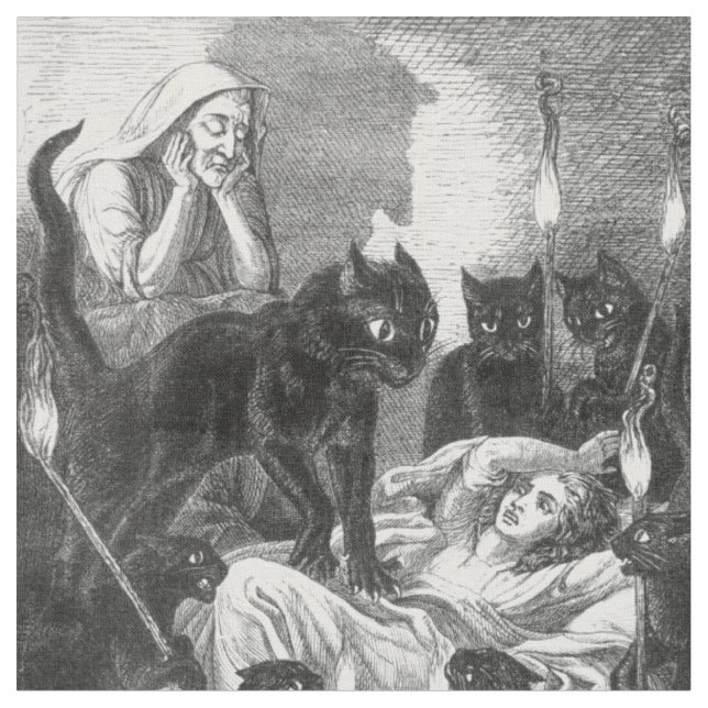 Tissu Dessin du chat noir rétro (Fermer)