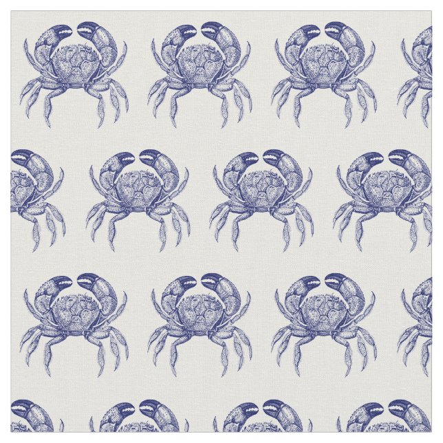 Tissu Dessin vintage de crabe bleu no 1 (Fermer)