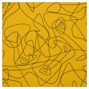 Tissu Dessins abstraits noirs sur un fond jaune vif