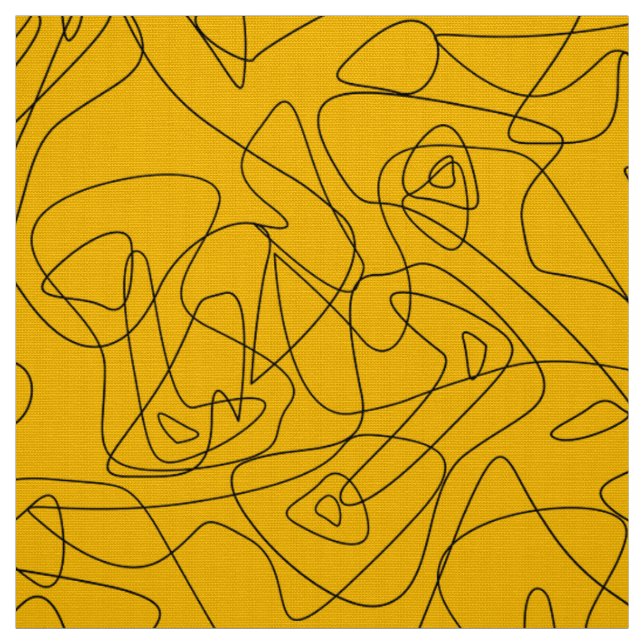 Tissu Dessins abstraits noirs sur un fond jaune vif (Échantillon)