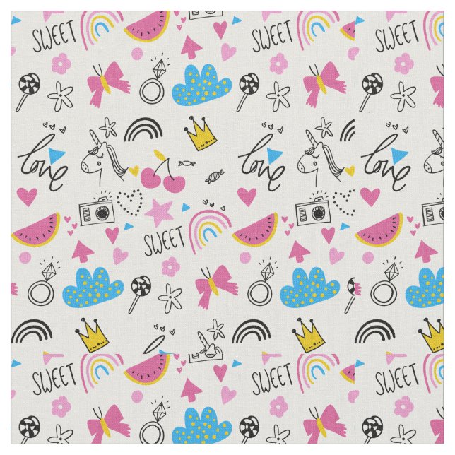 Tissu Dessins de Doodle mignon (Fermer)