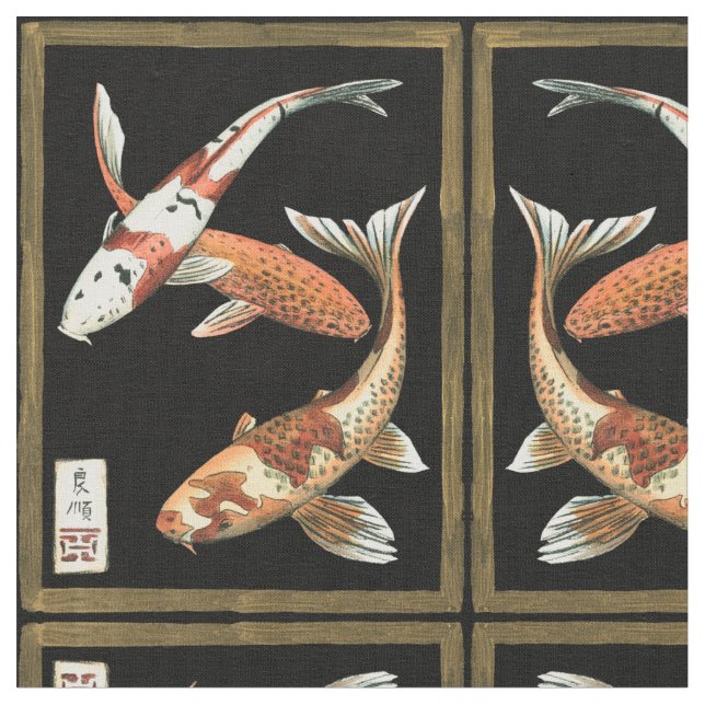 Tissu Deux Japonais Koi Goldfish sur un Arrière - plan n (Fermer)