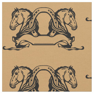 Tissu deux têtes de chevaux et de fer à cheval