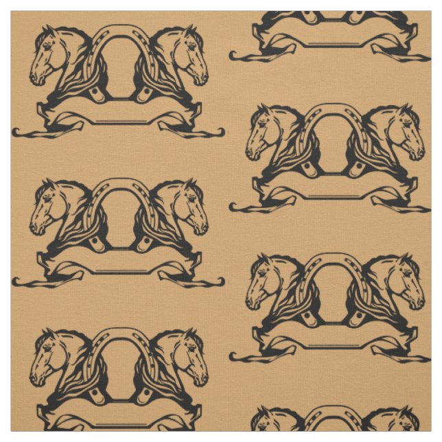 Tissu deux têtes de chevaux et de fer à cheval (Échantillon)