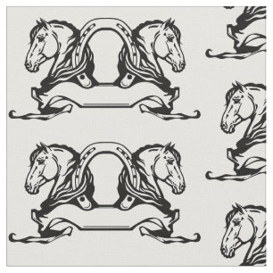 Tissu deux têtes de chevaux et de fer à cheval