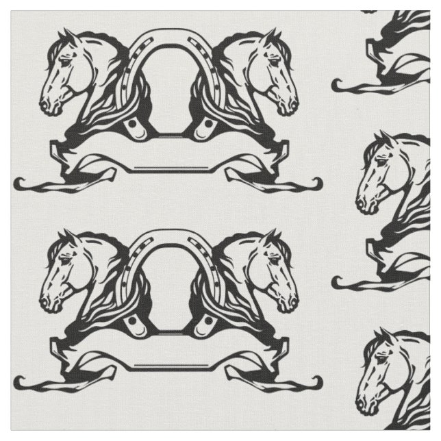 Tissu deux têtes de chevaux et de fer à cheval (Fermer)