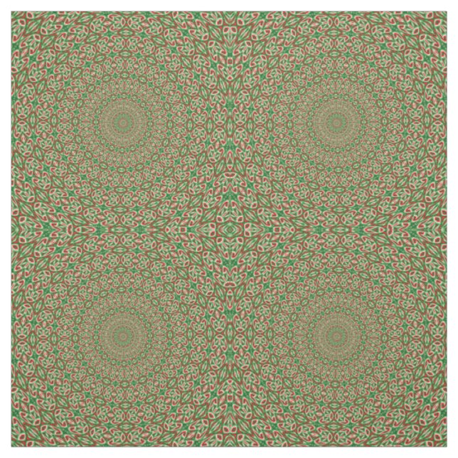 Tissu Deux tons verts avec le kaléidoscope rouge et blan (Échantillon)