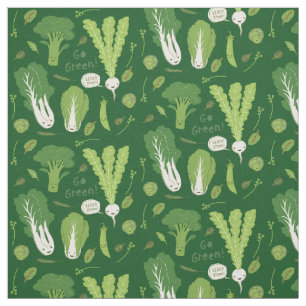 Tissu Devenez écolo ! Vert feuillu ! Légume heureux de