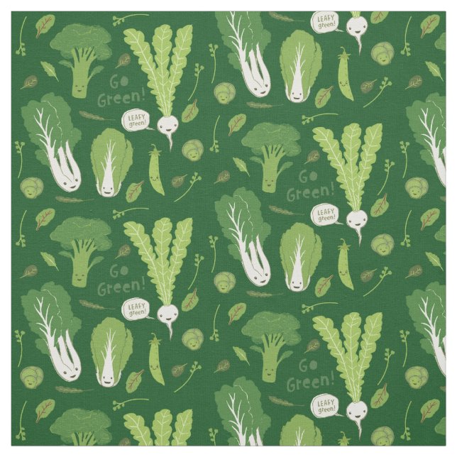 Tissu Devenez écolo ! Vert feuillu ! Légume heureux de (Échantillon)