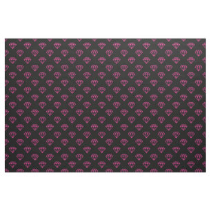 Tissu Diamant - Rose vif sur fond noir