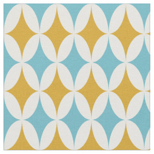 Tissu Diamants bleus orange rétro du milieu du siècle