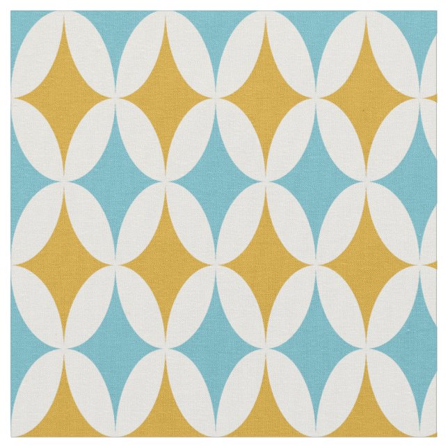 Tissu Diamants bleus orange rétro du milieu du siècle (Fermer)