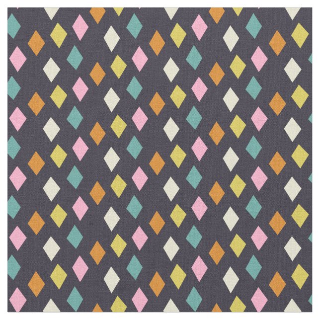 Tissu Diamants du milieu du siècle sur noir (Fermer)