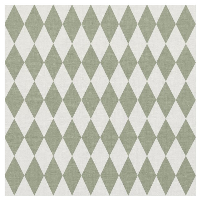 Tissu Diamants Harlequin Blanc et Vert Olive (Fermer)