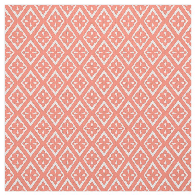 Tissu Diamants médiévaux - corail rose et blanc (Échantillon)