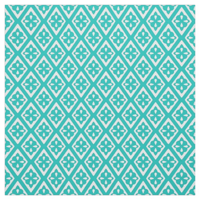 Tissu Diamants médiévaux - turquoise et blanc (Échantillon)