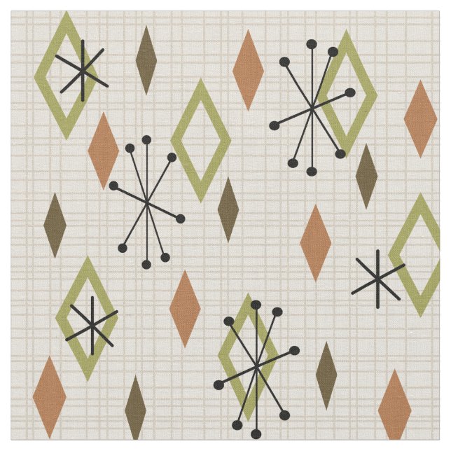 Tissu Diamants modernes du milieu du siècle Nature Tons  (Fermer)