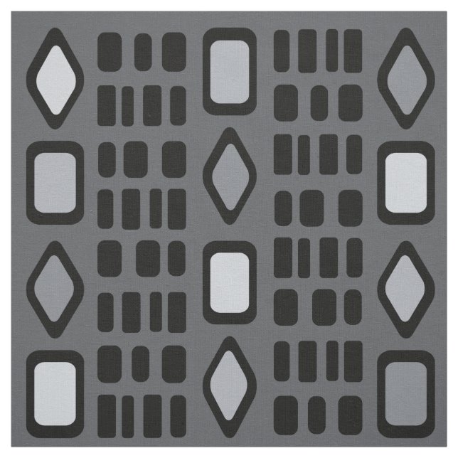 Tissu Diamants rétro Rectangles gris noir (Échantillon)