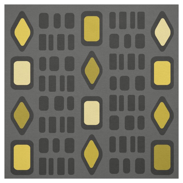 Tissu Diamants rétro rectangles noir ocre (Échantillon)