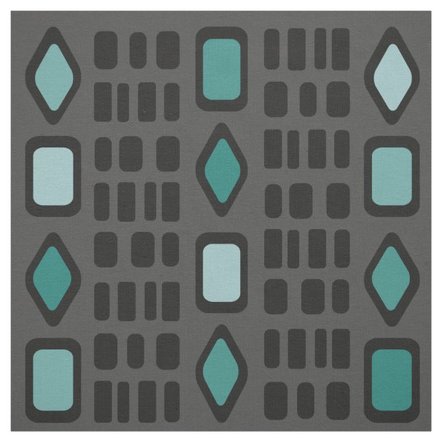 Tissu Diamants rétro Rectangles Turquoise noir (Échantillon)