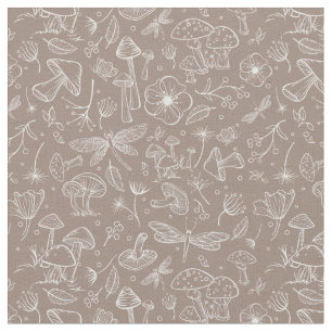 Tissu d'impression botanique de champignons sauvag