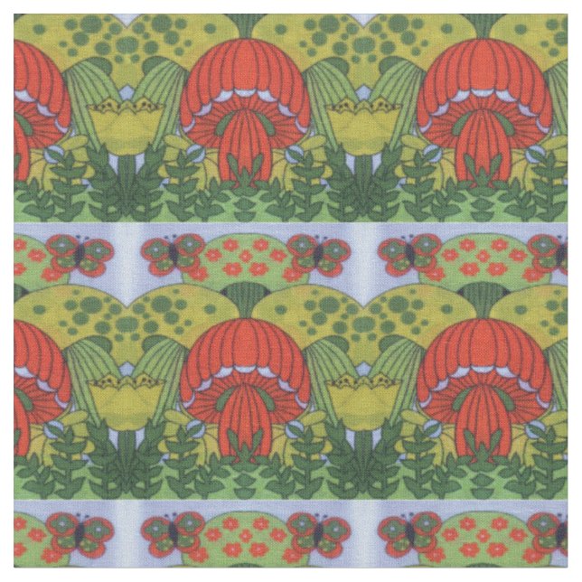 Tissu d'impression de champignons et de papillons  (Fermer)