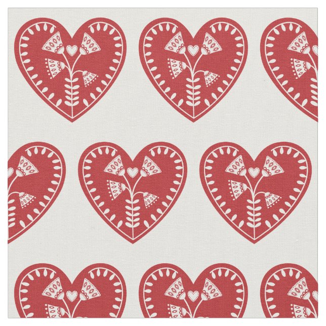 Tissu d'impression de coeur rouge scandinave (Fermer)