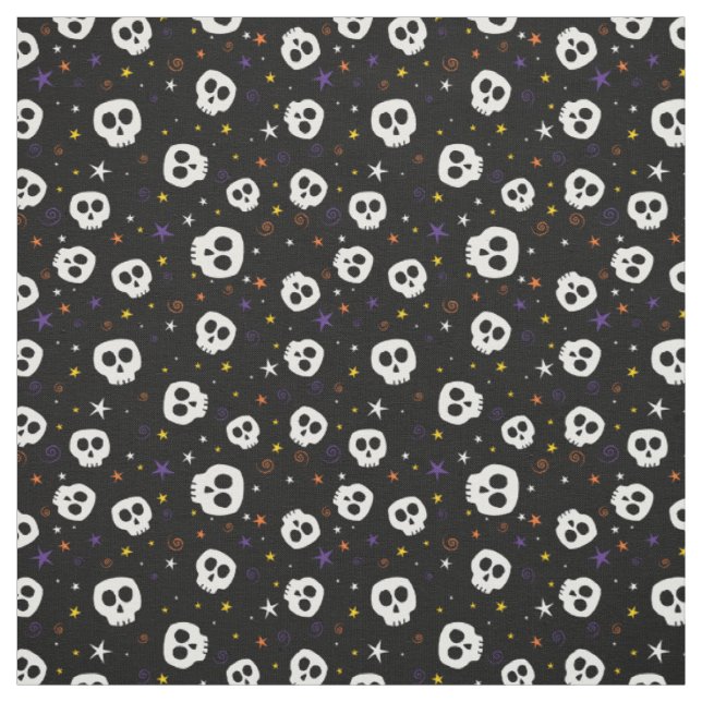 Tissu d'impression de crânes d'amusement, noir (Échantillon)