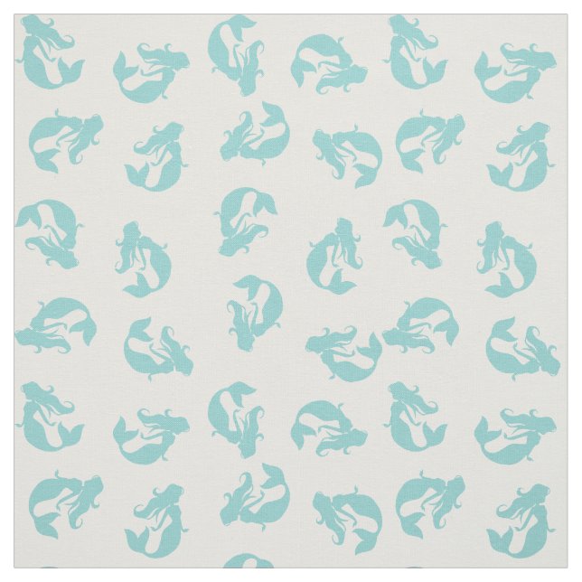 Tissu d'impression de sirène Turquoise Aqua et bla (Échantillon)