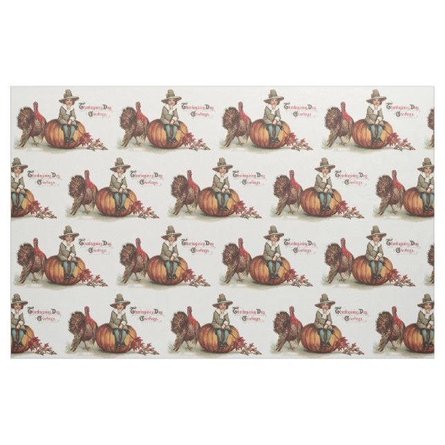 Tissu Dinde de pèlerin mignon Citrouille Feuilles d'auto (Yard)